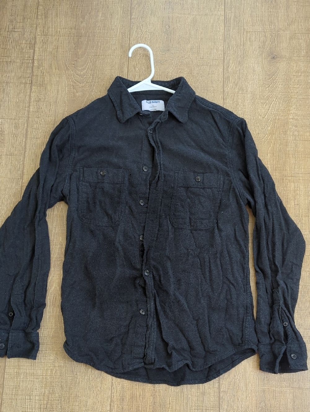 Old Navy Black Men's Brushed Cotton Button-Down Shirt